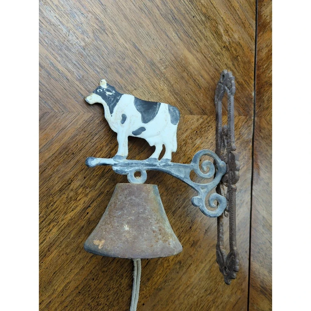 Cast Iron Cow Scrolls Dinner Bell Wall Mounted Farmhouse Ranch Rustic Decor